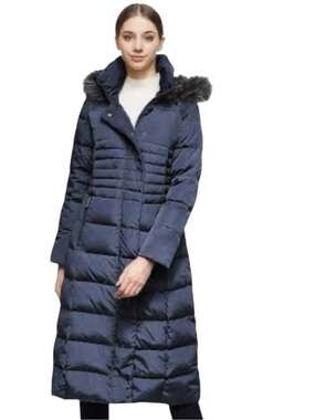 OROLAY Long Quilted Down Parka Women’s XXL Black Hooded Faux Fur Trim Puffer